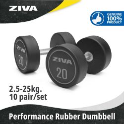 ZIVA Performance Rubber Dumbbells 2.5 - 25 Kg + Dumbbell Rack
