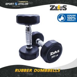 Zeus Rubber Dumbbell 5-50lbs 10 pair / set with Rack
